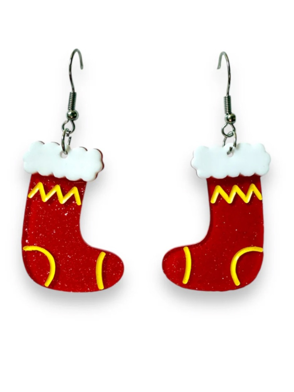 NWT Lipstick & Chrome Christmas Stocking Drop Earrings